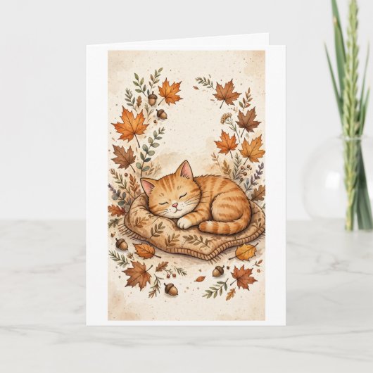 Carte Chat d'automne profitant d'une sieste (Devant)