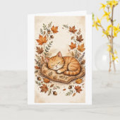 Carte Chat d'automne profitant d'une sieste (Fleur jaune)