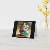 Carte Chat de Bobtail coréen (Fleur jaune)