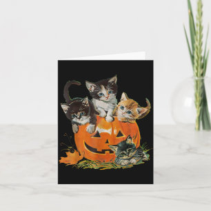 Carte Chat de citrouille vintage 90 rétro floral Hallowe