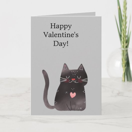 Carte Chat de coeur rose gris (Devant)