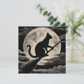 Carte Chat de cuisine sur Broomstick avec Pleine lune Vi (Debout devant)