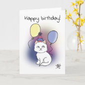Carte Chat de dessin blanc avec ballons Joyeux anniversa (Fleur jaune)
