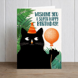 Carte Chat de fête d'anniversaire et ballon avec texte p