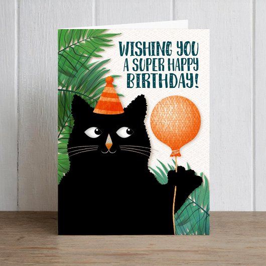 Carte Chat de fête d'anniversaire et ballon avec texte p