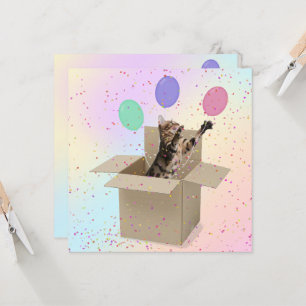 Carte Chat de fête d'anniversaire surprise dans la boîte