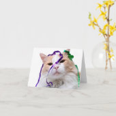 Carte Chat de fête drôle  (Fleur jaune)