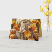Carte Chat de gingembre en Panier d'automne Anniversaire (Fleur jaune)