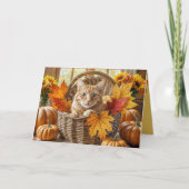 Carte Chat de gingembre en Panier d'automne Anniversaire (Devant)