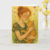 Carte Chat de gingembre Maman Orange Tabby Chats (Fleur jaune)