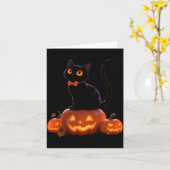 Carte Chat de Halloween Citrouille Chat Noir Performance (Fleur jaune)