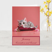 Carte Chat de janvier mignon avec oeillets (Fleur jaune)