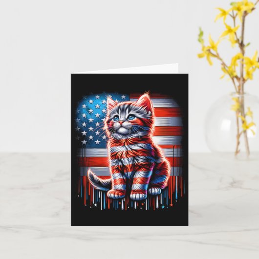 Carte Chat de juillet drapeau américain mignon chaton Me (Fleur jaune)
