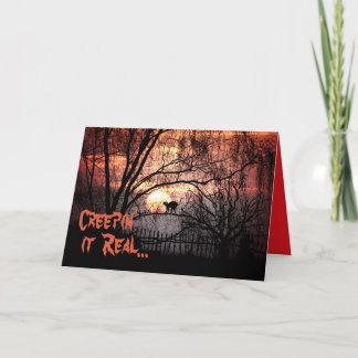 Carte Chat de la fête d'Halloween Creepin It Real Black