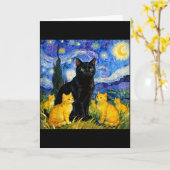 Carte Chat de la Nuit Étoilée Artistique Chat Noir & Cha (Fleur jaune)