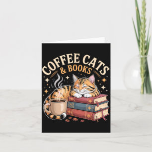 Carte Chat de lecture confortable café et livres amoureu