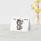 Carte Chat de l'espace de dessin animé drôle Joyeux Anni (Fleur jaune)