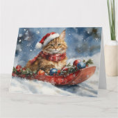 Carte Chat de Maine Coon en sledge Laisser neiger Noël (Devant)