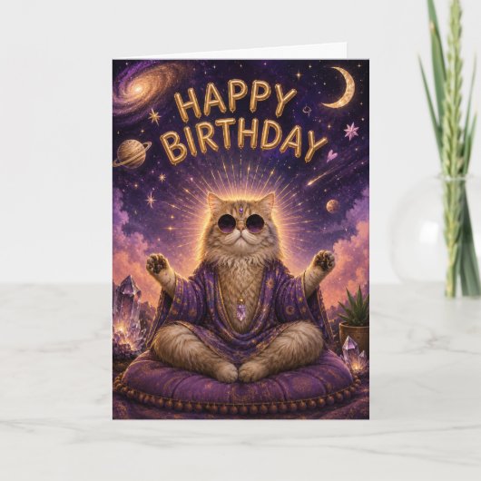 Carte Chat de méditation joyeux anniversaire (Devant)