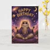 Carte Chat de méditation joyeux anniversaire (Fleur jaune)