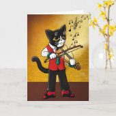 Carte Chat de musique violon (Fleur jaune)