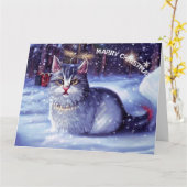 Carte Chat de neige de Noël (Fleur jaune)