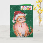 Carte Chat de Noël (Fleur jaune)