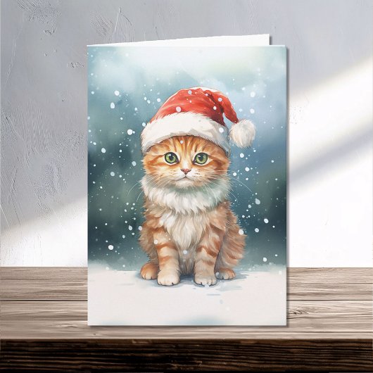 Carte Chat de Noël à Santa Hat en famille d'hiver