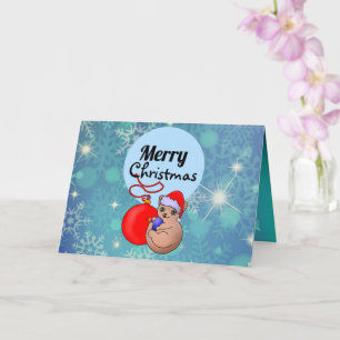 Carte Chat de Noël adorable avec un bonnet de Père Noël