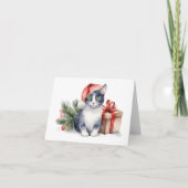 Carte Chat de Noël aquarelle avec cadeau (Devant)