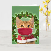 Carte Chat de Noël avec masque coronavirus (Fleur jaune)