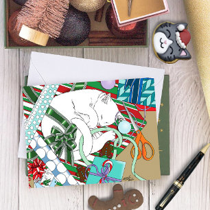 Carte chat de Noël blanc