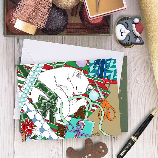 Carte chat de Noël blanc