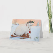 Carte Chat de Noël blanc en neige (Devant)
