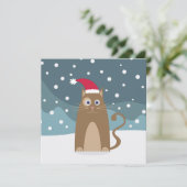 Carte Chat de Noël dans la forêt de neige, chaton santa (Debout devant)