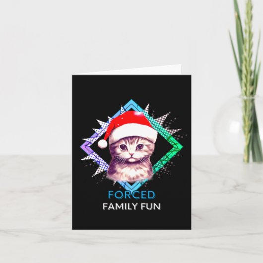 Carte Chat de Noël de plaisir familial forcé (Devant)