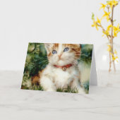 Carte Chat de Noël duveteux Aquarelle (Fleur jaune)