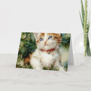 Carte Chat de Noël duveteux Aquarelle