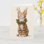 Carte Chat de Noël fantaisiste (Fleur jaune)