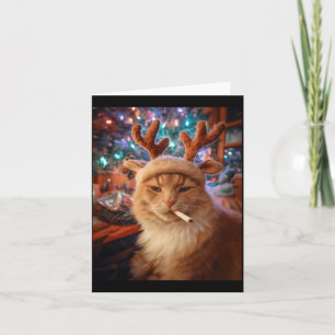 Carte Chat de Noël Fumant une Cigarette Mème Confort Gen