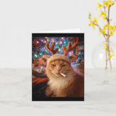Carte Chat de Noël Fumant une Cigarette Mème Confort Gen (Fleur jaune)