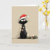 Carte Chat de Noël grincheux humeur (Fleur jaune)
