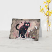 Carte Chat de Noël islandais Yule (Fleur jaune)