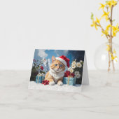 Carte chat de Noël mignon (Fleur jaune)