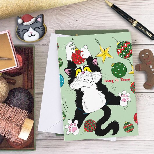 Carte Chat de Noël noir blanc Tuxedo