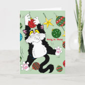 Carte Chat de Noël noir blanc Tuxedo (Devant)