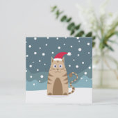 Carte Chat de Noël portant un chapeau de santa, drôle de (Debout devant)