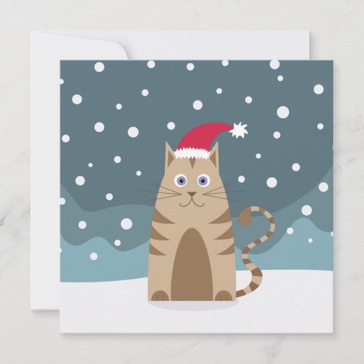 Carte Chat de Noël portant un chapeau de santa, drôle de (Devant)