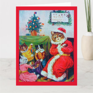 Carte Chat de Noël vintage, Louis Wain