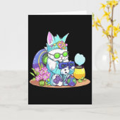 Carte Chat de Pâques lapin drôle joueur de jeu vidéo gar (Fleur jaune)